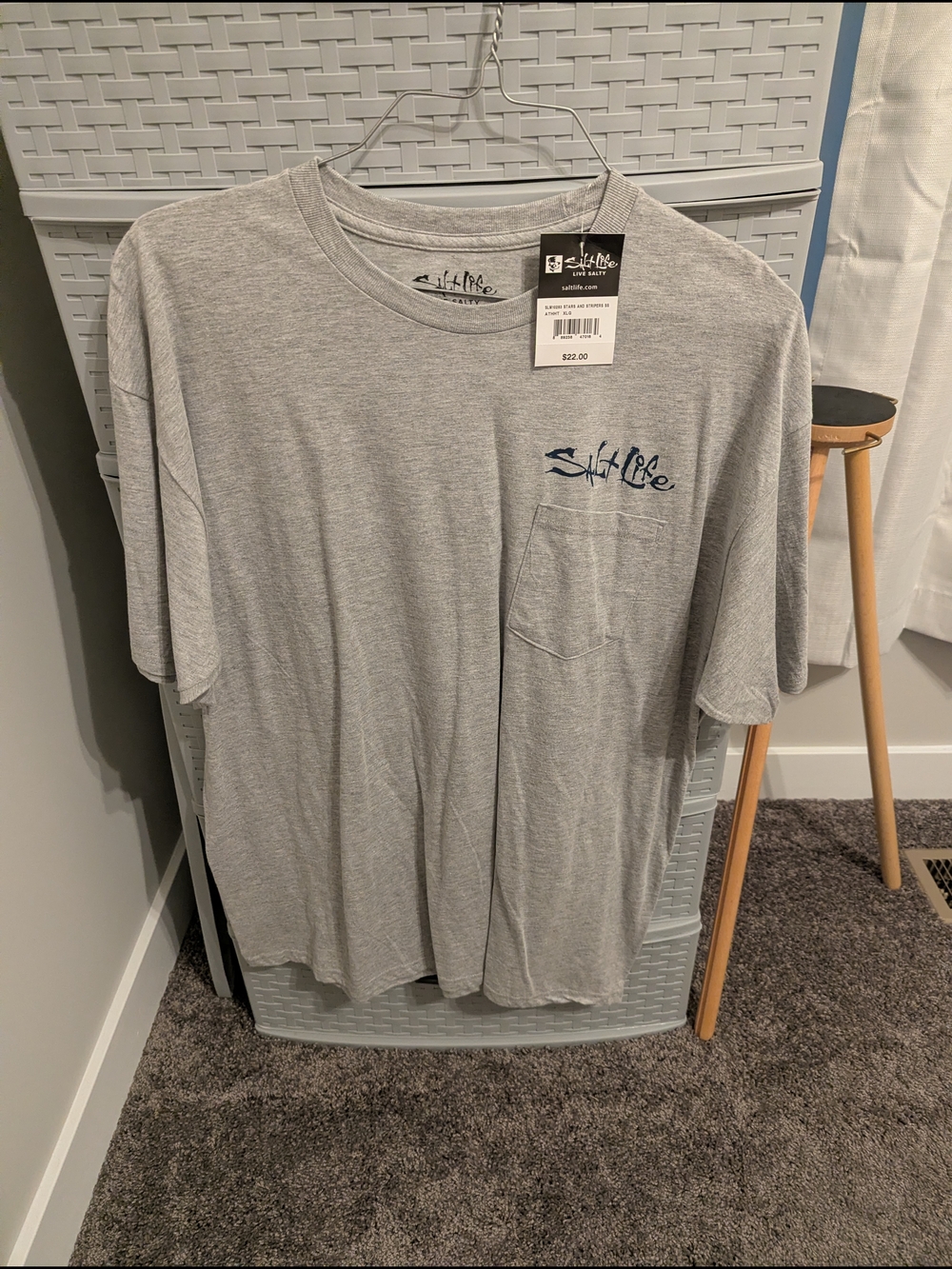 Salt Life Gray Short Sleeve Pocket Tee with Navy Logo